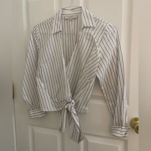 LOFT Striped Wrap Front Blouse Size Small Black White